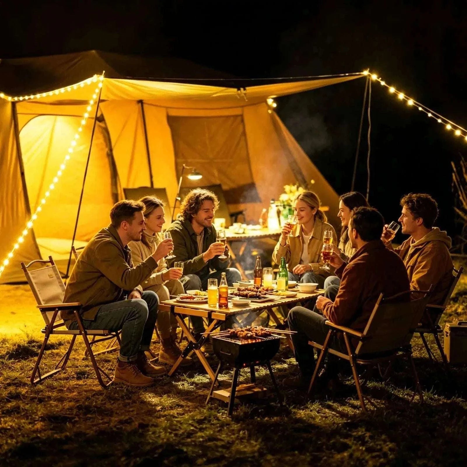 Retractable Camping String Lights 20m USB-C Rechargeable 2600mAh-A