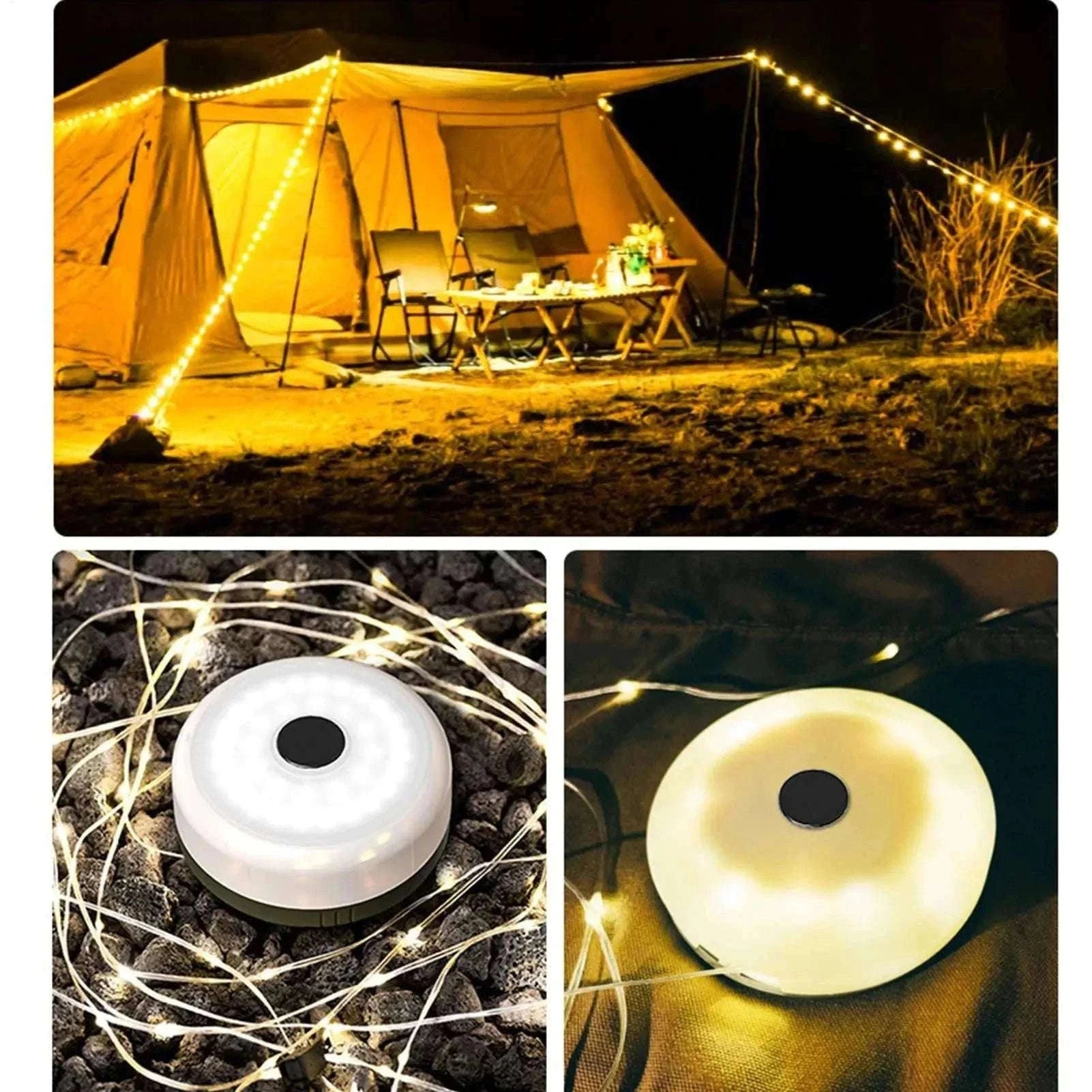 Retractable Camping String Lights 20m USB-C Rechargeable 2600mAh-A