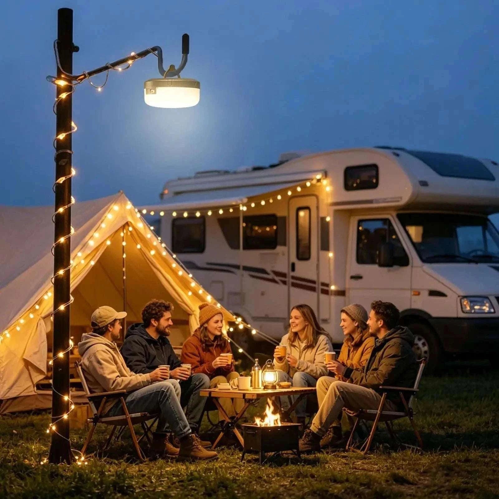 Retractable Camping String Lights 20m USB-C Rechargeable 2600mAh-A