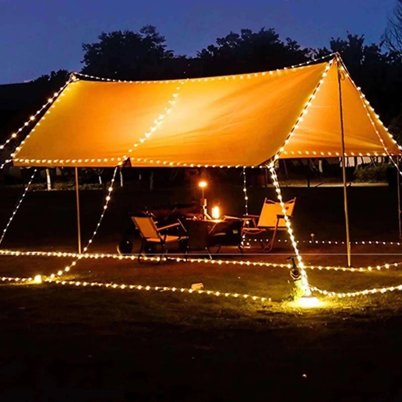 Retractable Camping String Lights 20m USB-C Rechargeable 2600mAh-A
