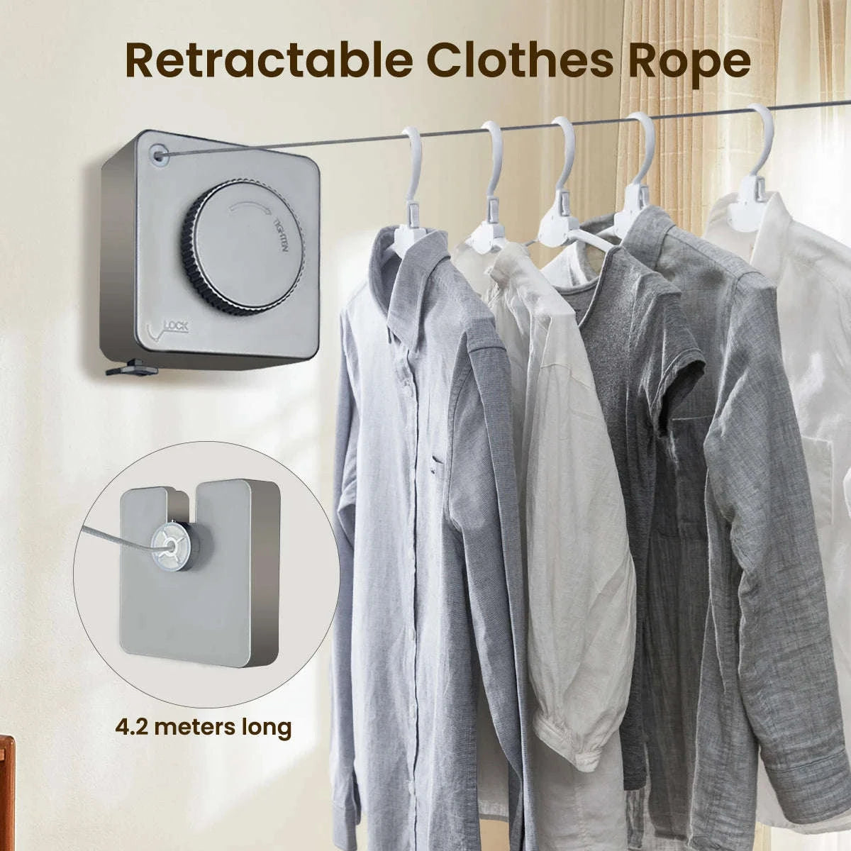 Retractable Clothesline Wall Mounted Drying Rope Up to 9m-1pcs / United States