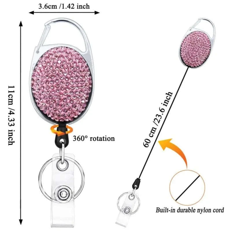 Retractable Crystal ID Badge Reel Keychain-9pcs-set