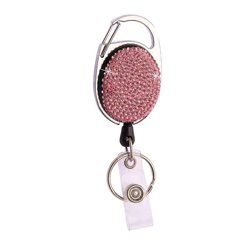 Retractable Crystal ID Badge Reel Keychain-9pcs-set