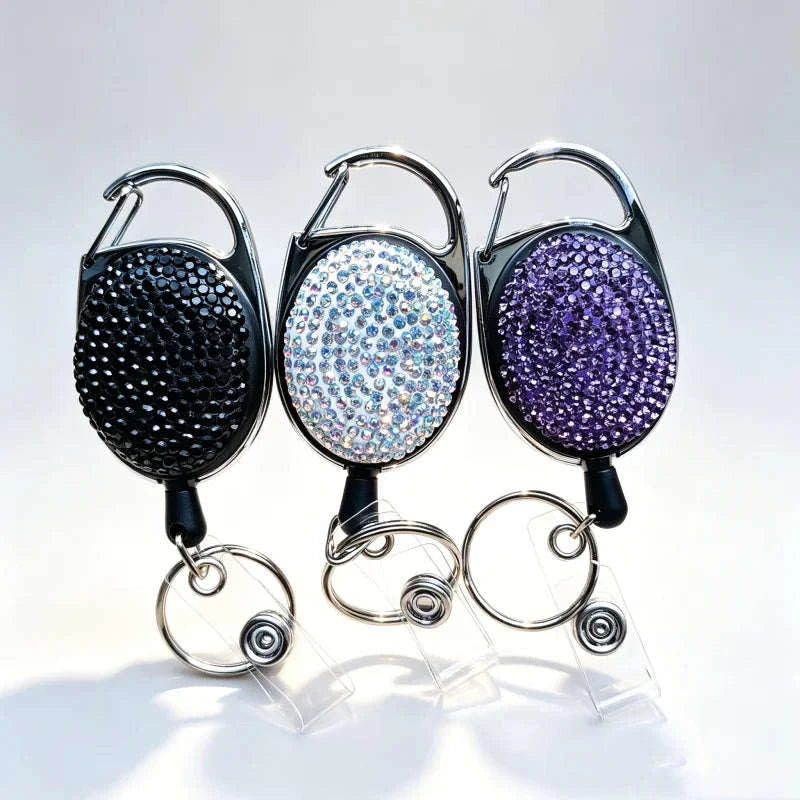 Retractable Crystal ID Badge Reel Keychain-9pcs-set
