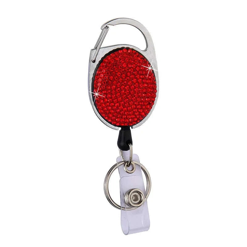 Retractable Crystal ID Badge Reel Keychain-9pcs-set
