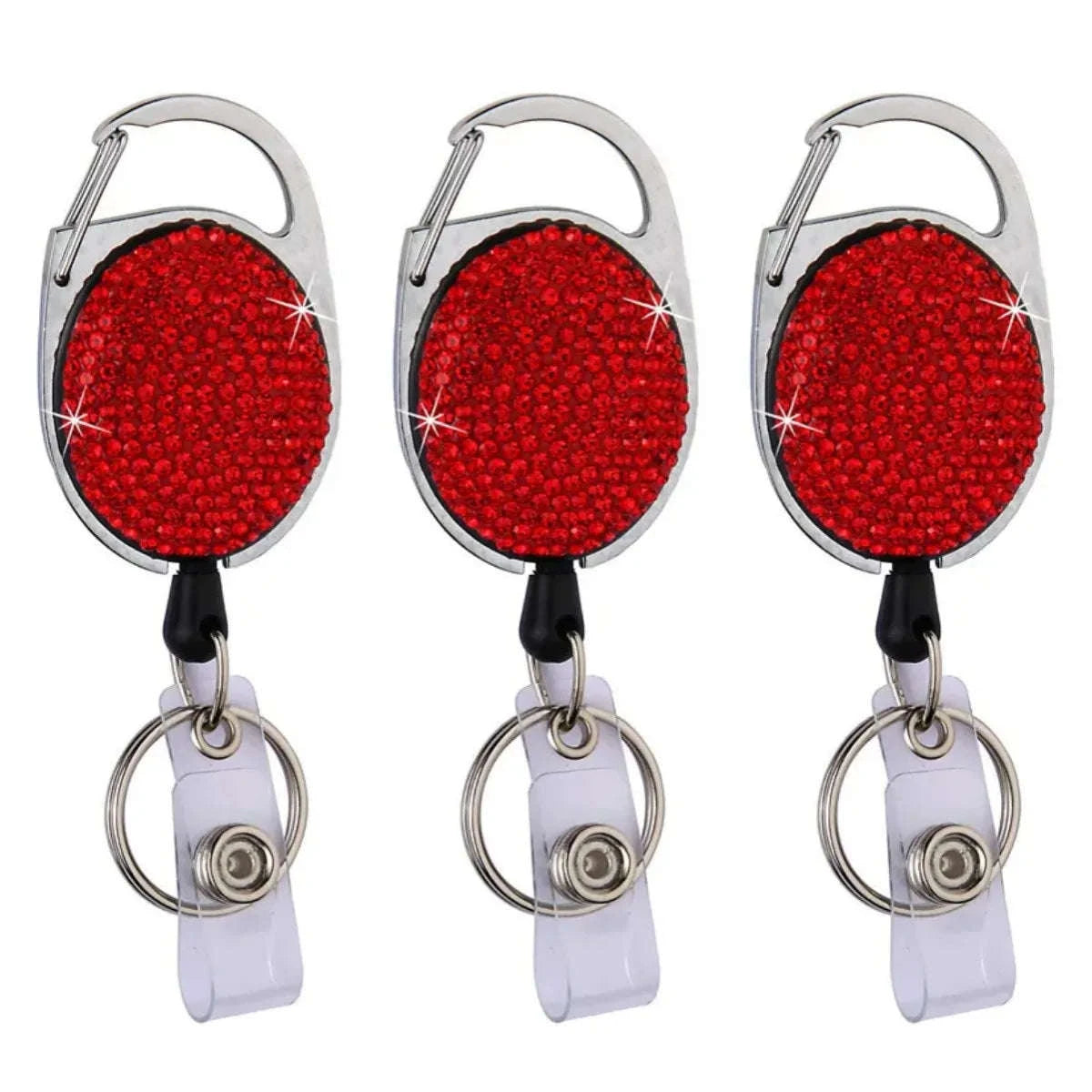 Retractable Crystal ID Badge Reel Keychain-9pcs-set