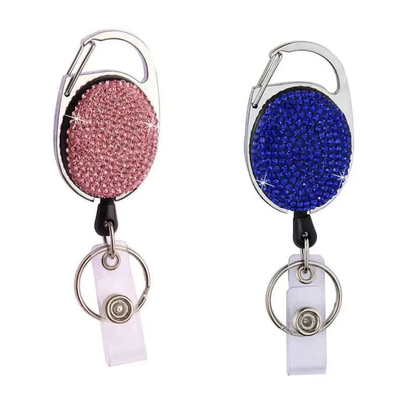 Retractable Crystal ID Badge Reel Keychain-9pcs-set
