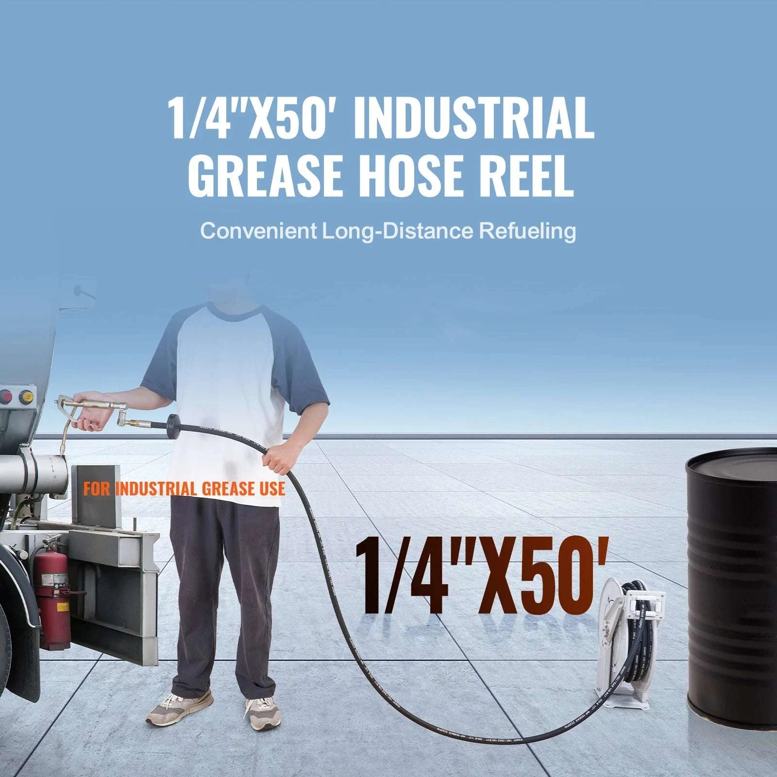 Retractable Fuel Hose Reel with Auto Rewind, 33–66ft Options-66ft 0.75 in / United States