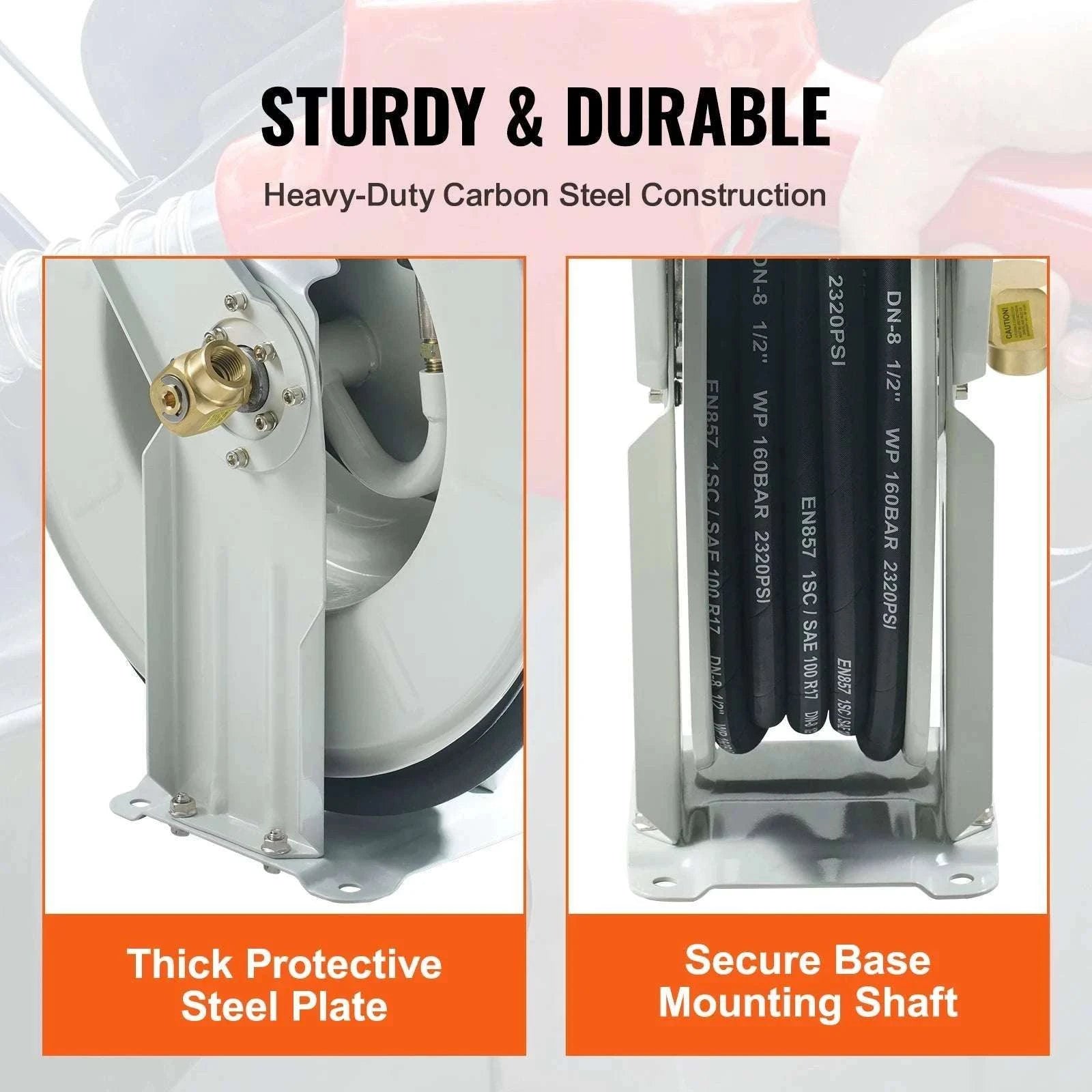 Retractable Fuel Hose Reel with Auto Rewind, 33–66ft Options-66ft 0.75 in / United States