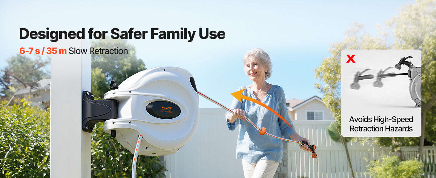 Retractable Hose Reel 1/2 Inch Wall-Mounted with 180° Swivel Bracket and 9-Pattern Nozzle-