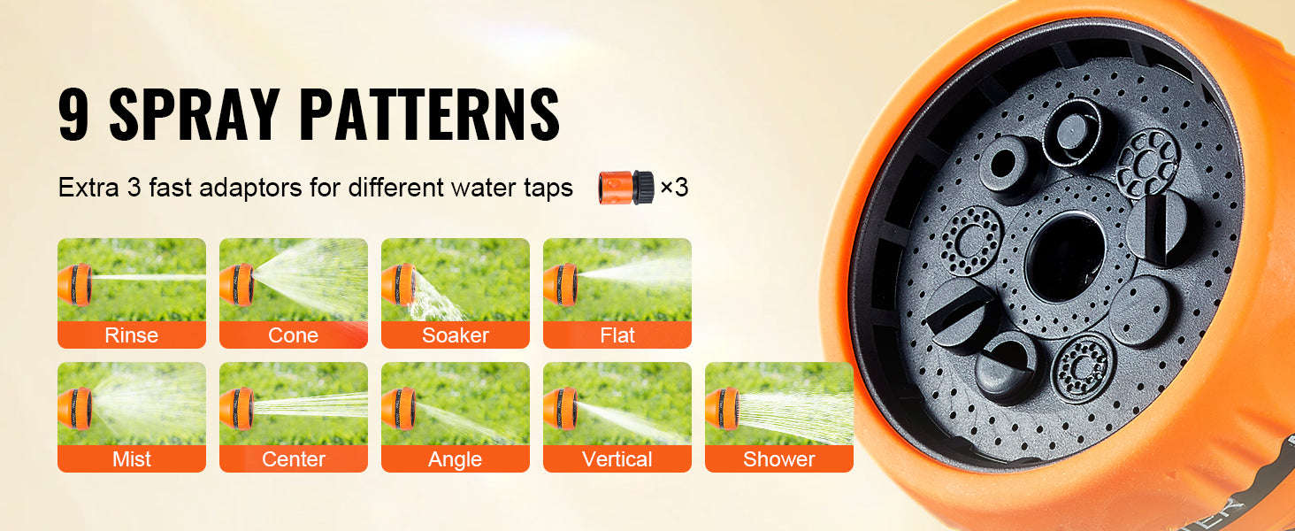 Retractable Hose Reel 1/2 Inch Wall-Mounted with 180° Swivel Bracket and 9-Pattern Nozzle-