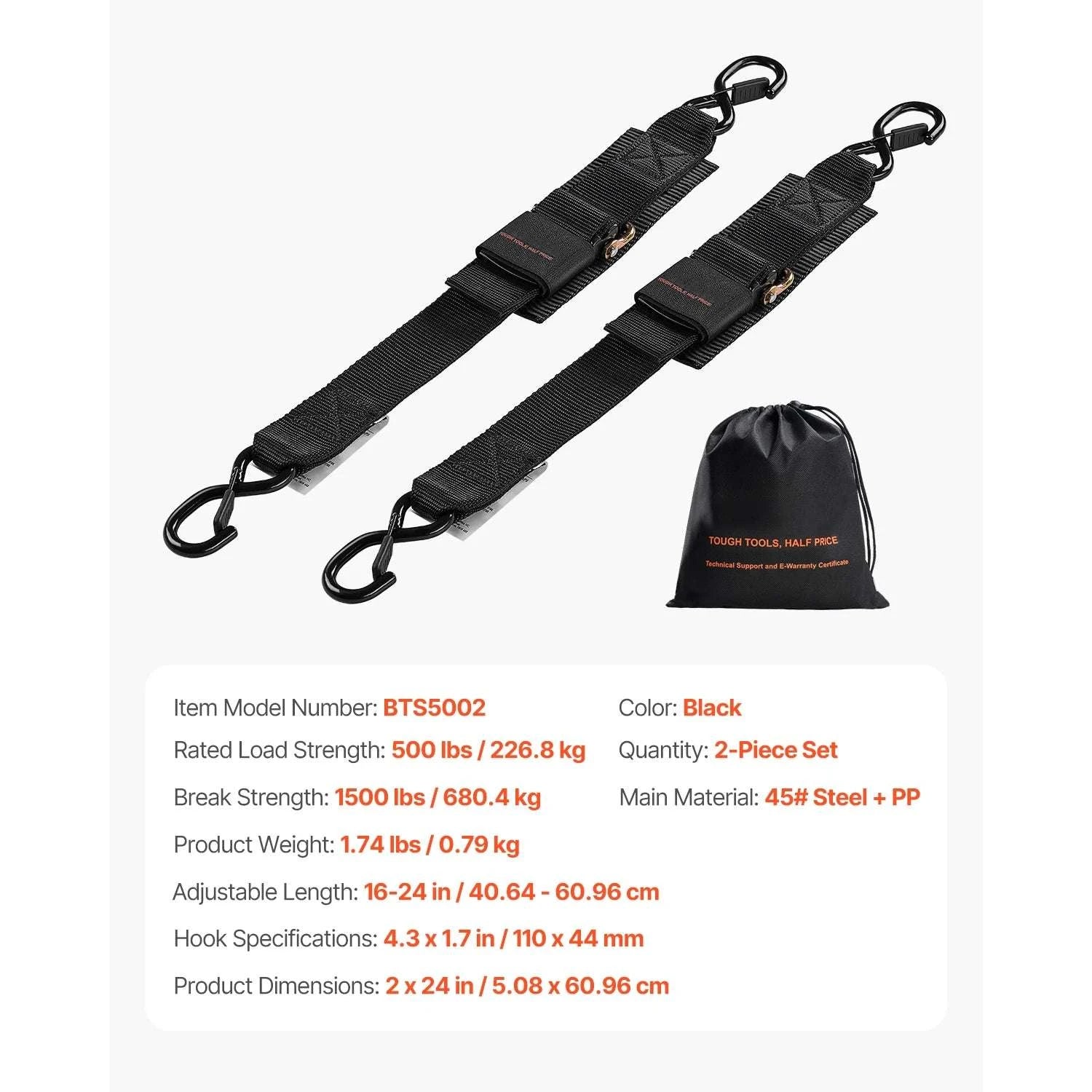 Retractable Ratchet Straps 2in Cargo Tie Down with S Hooks (2-Pack)-4ft / United States