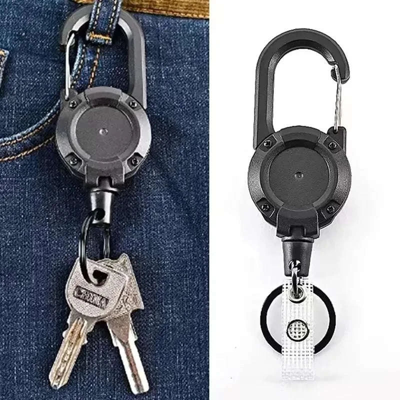 Retractable Rope Carabiner Key Holder-2pcs Black