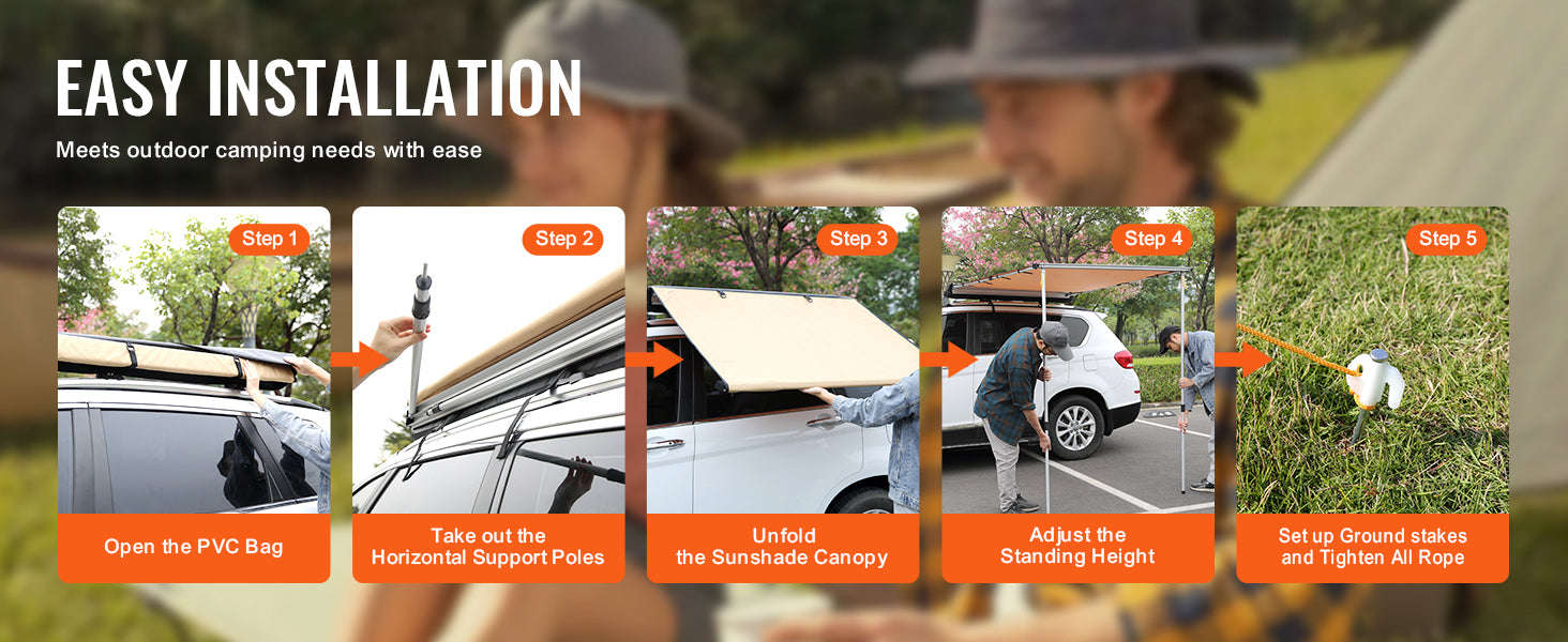 Retractable Vehicle Side Awning with Waterproof Storage Bag-6.6x8.2ft / United Kingdom