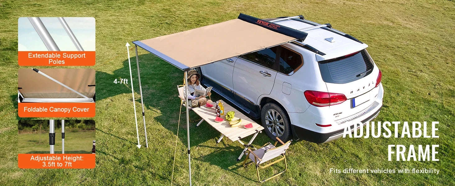 Retractable Vehicle Side Awning with Waterproof Storage Bag-6.6x8.2ft / United Kingdom
