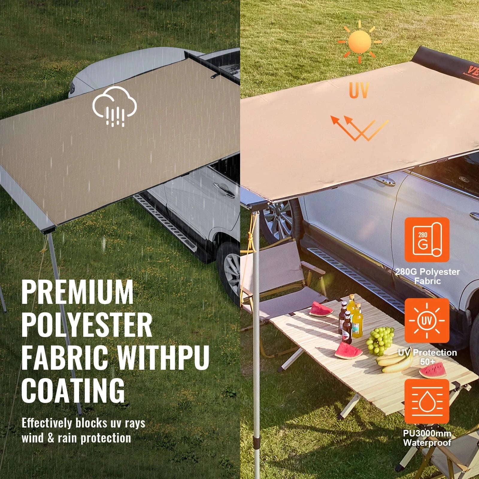 Retractable Vehicle Side Awning with Waterproof Storage Bag-6.6x8.2ft / United Kingdom