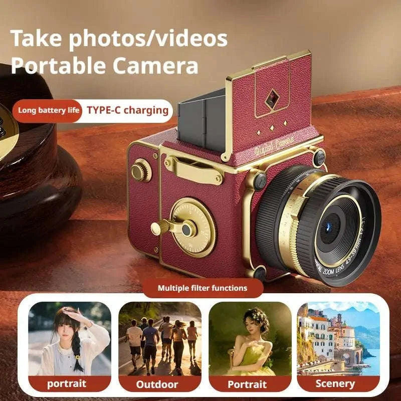 Retro CCD Digital Camera with 4K Video & 16X Zoom Portable Mini-Red