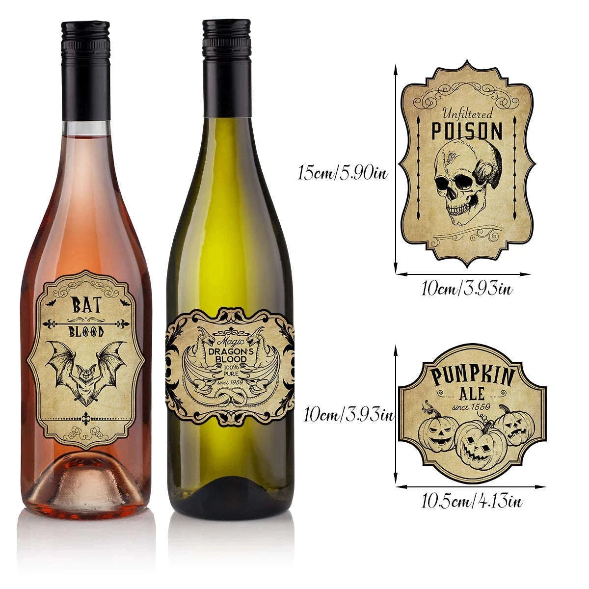 Retro Halloween Wine Bottle Labels for Spooky Party Decor-24pcs / Labels Stickers