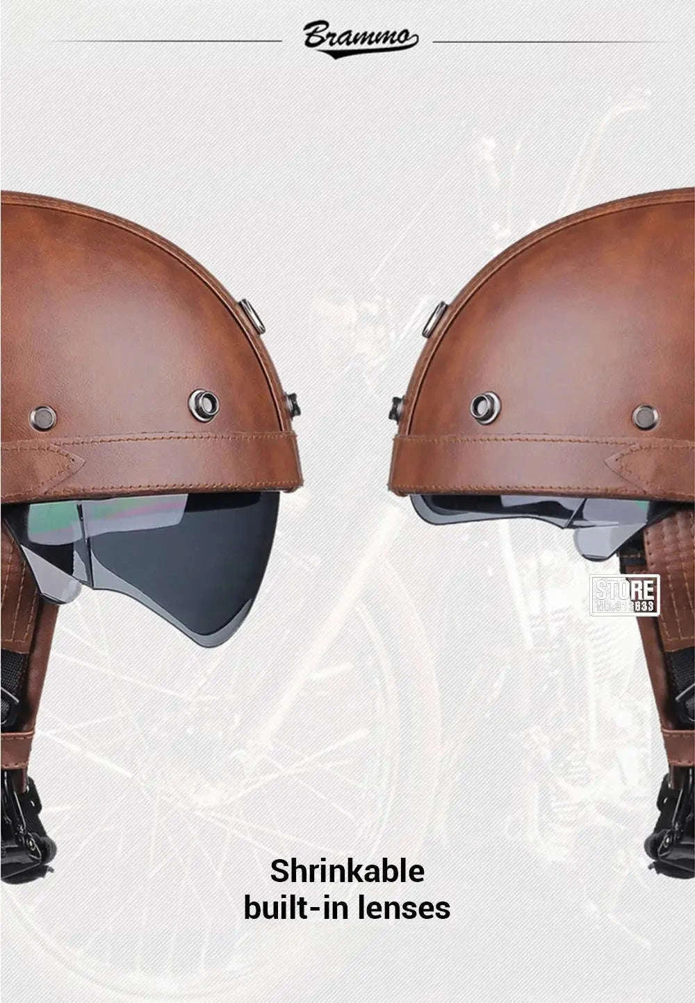 Retro Motorcycle Half Helmet with HD Lens-535 Glasses BK / XL