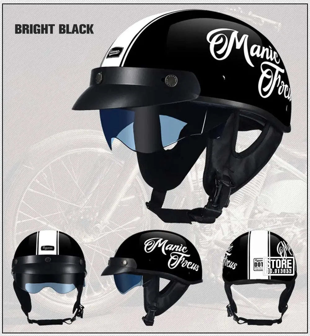 Retro Motorcycle Half Helmet with HD Lens-535 Glasses BK / XL