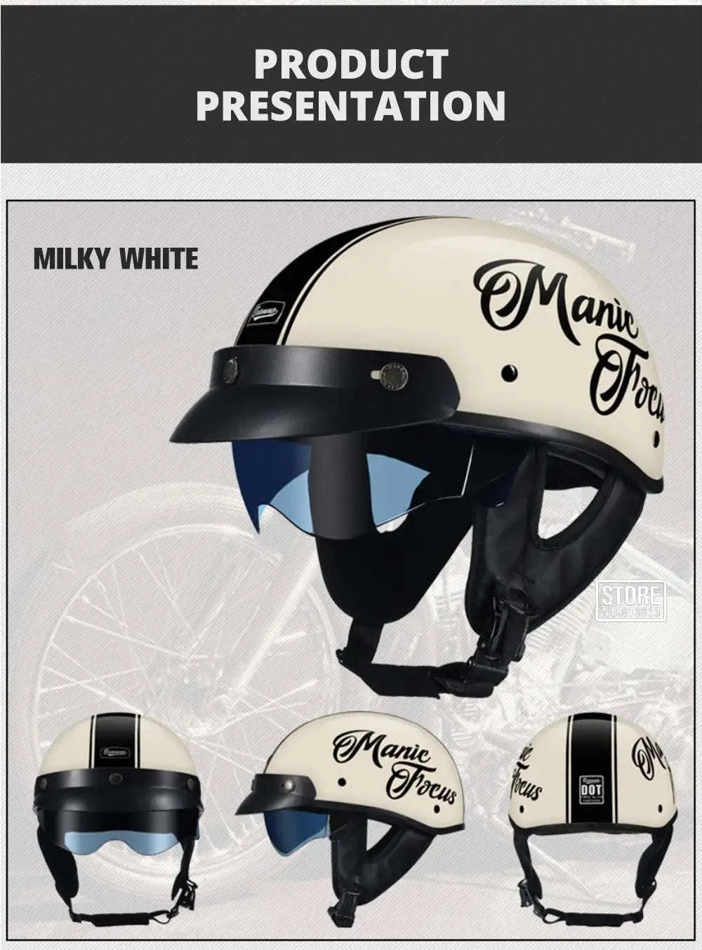 Retro Motorcycle Half Helmet with HD Lens-535 Glasses BK / XL