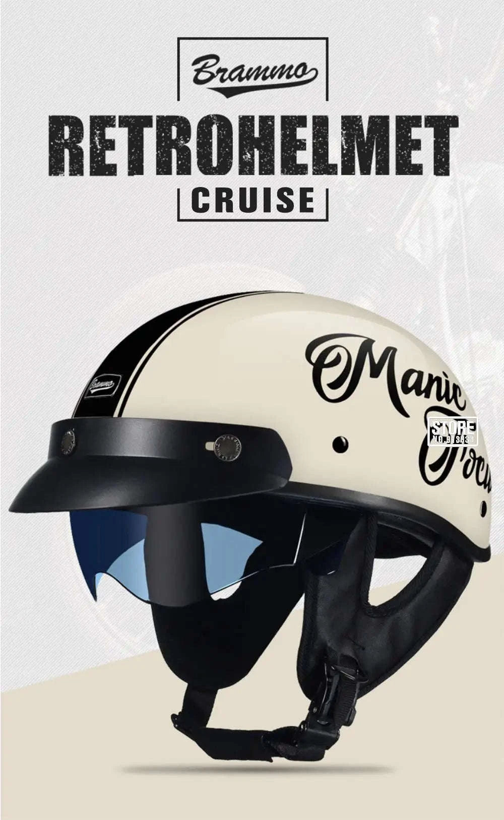 Retro Motorcycle Half Helmet with HD Lens-535 Glasses BK / XL