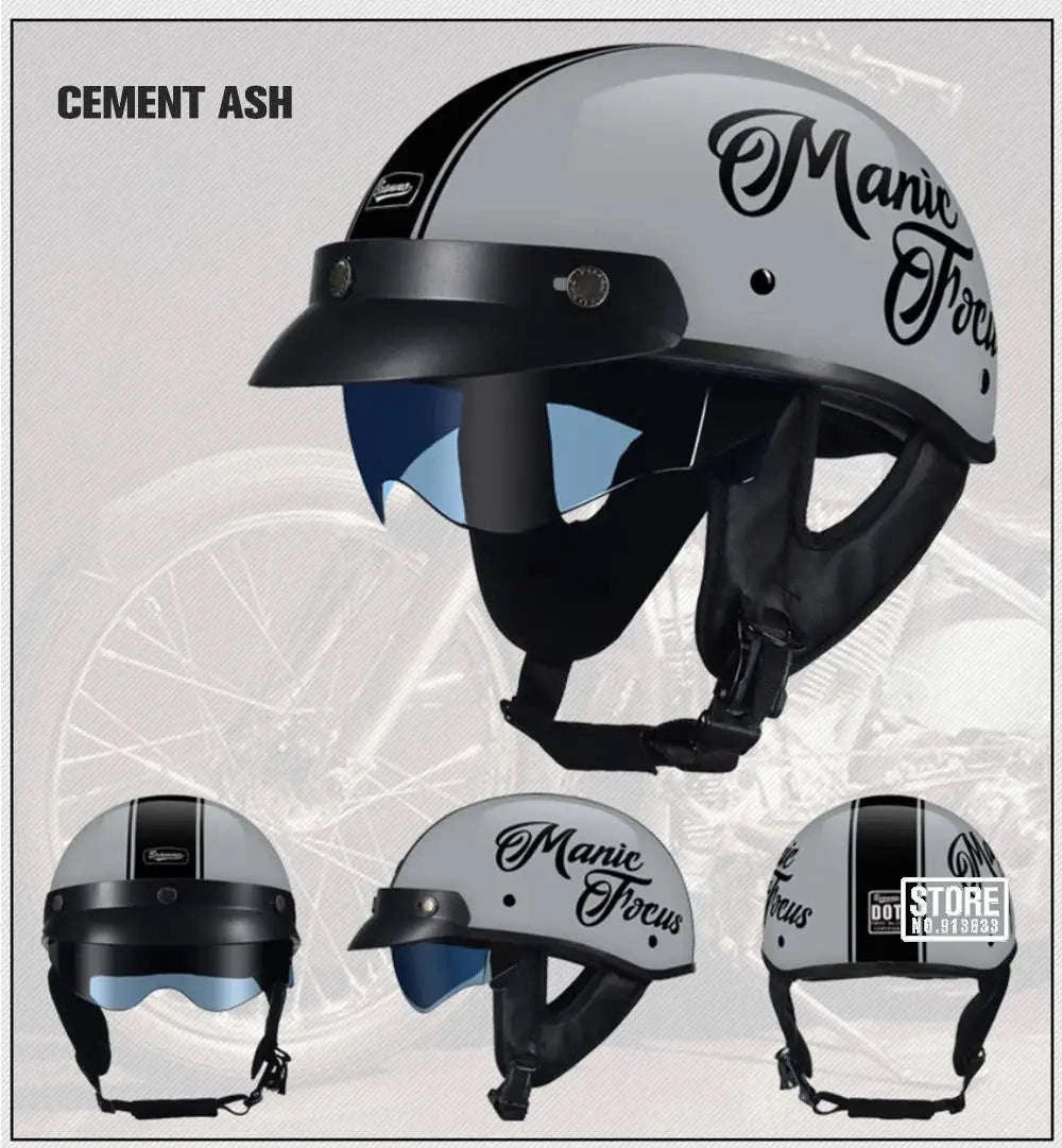Retro Motorcycle Half Helmet with HD Lens-535 Glasses BK / XL