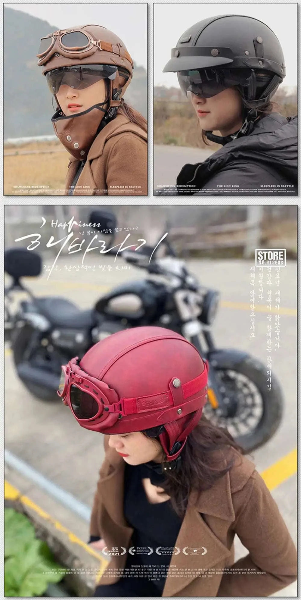 Retro Motorcycle Half Helmet with HD Lens-535 Glasses BK / XL