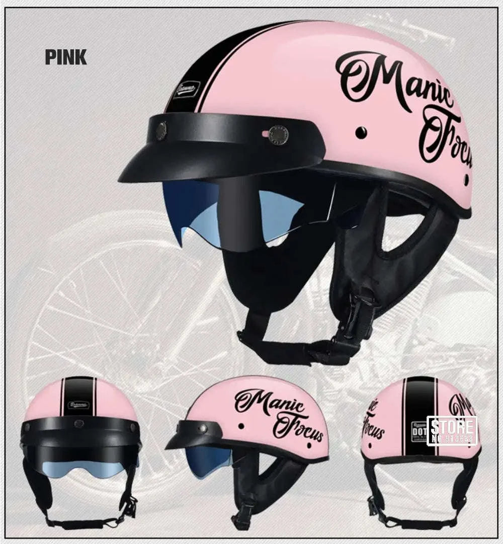 Retro Motorcycle Half Helmet with HD Lens-535 Glasses BK / XL