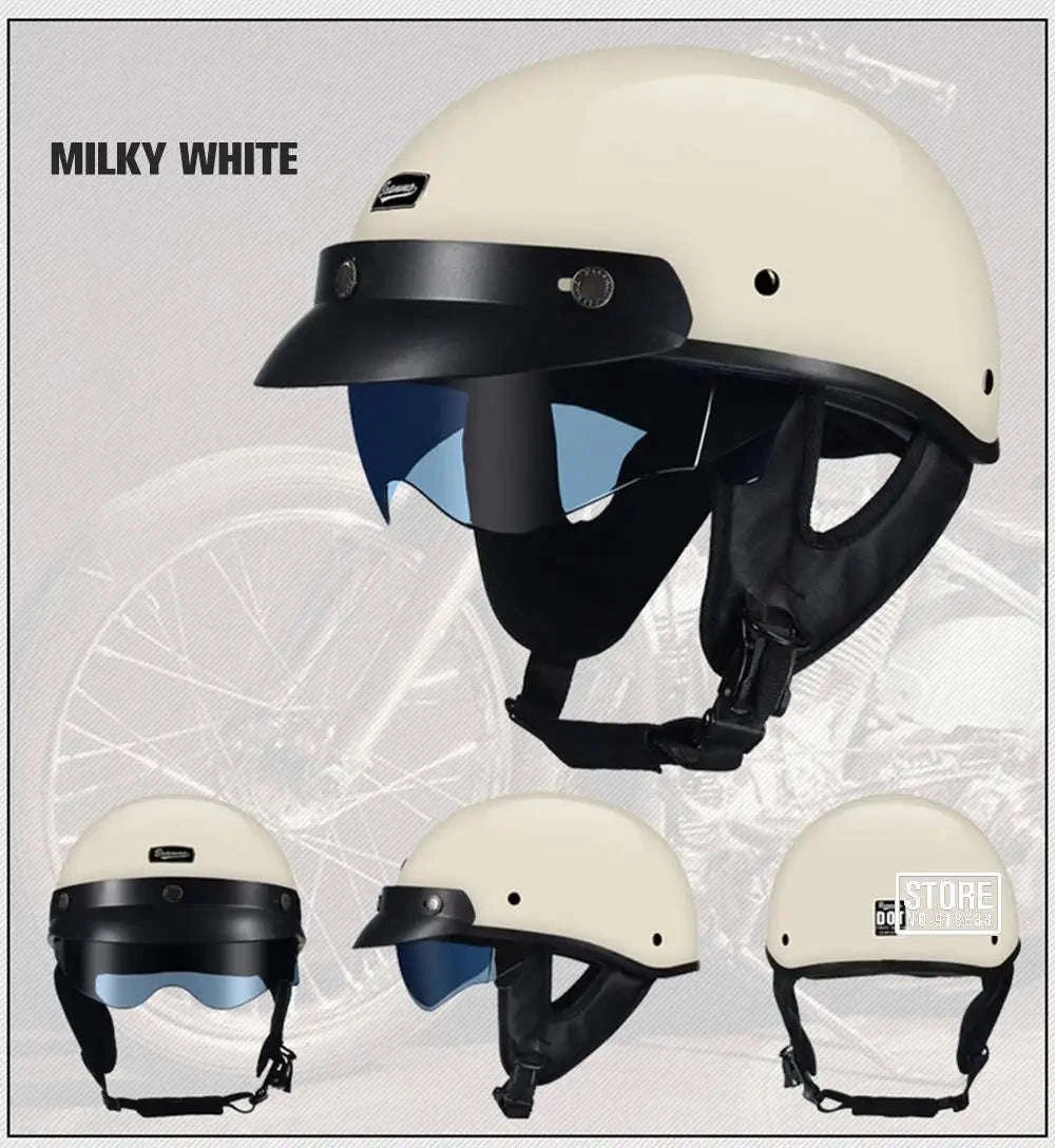Retro Motorcycle Half Helmet with HD Lens-535 Glasses BK / XL