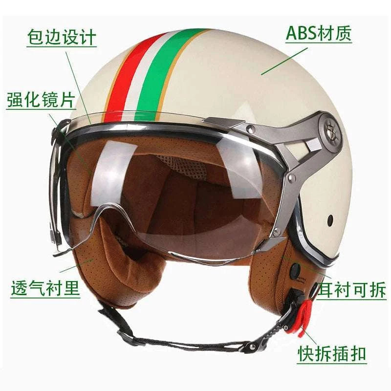 Retro Open Face Motorcycle Helmet 3/4 ABS Lightweight 1kg-7 / China Mainland / M