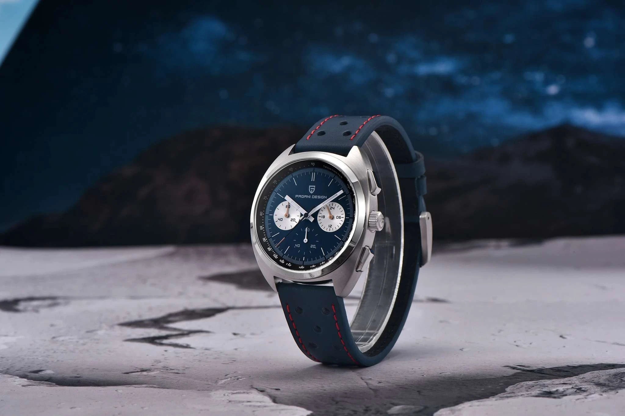 Retro Panda Dial Chronograph Watch with Sapphire Glass-Steel Blue / france