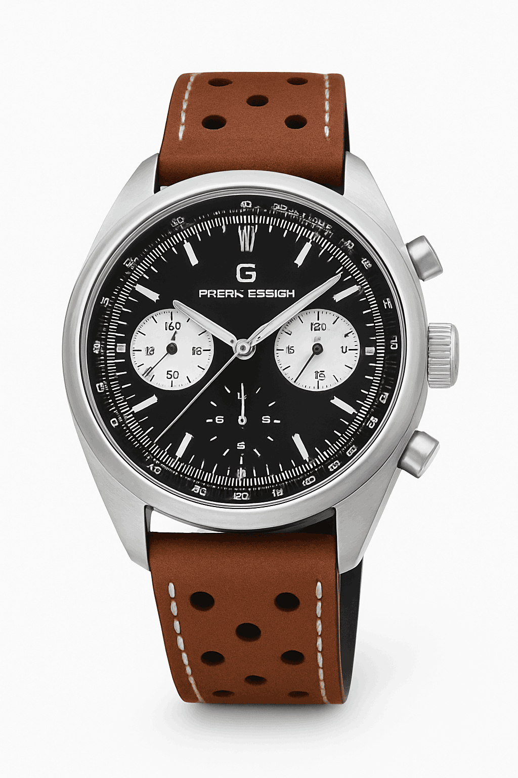 Retro Panda Dial Chronograph Watch with Sapphire Glass-Steel Blue / france