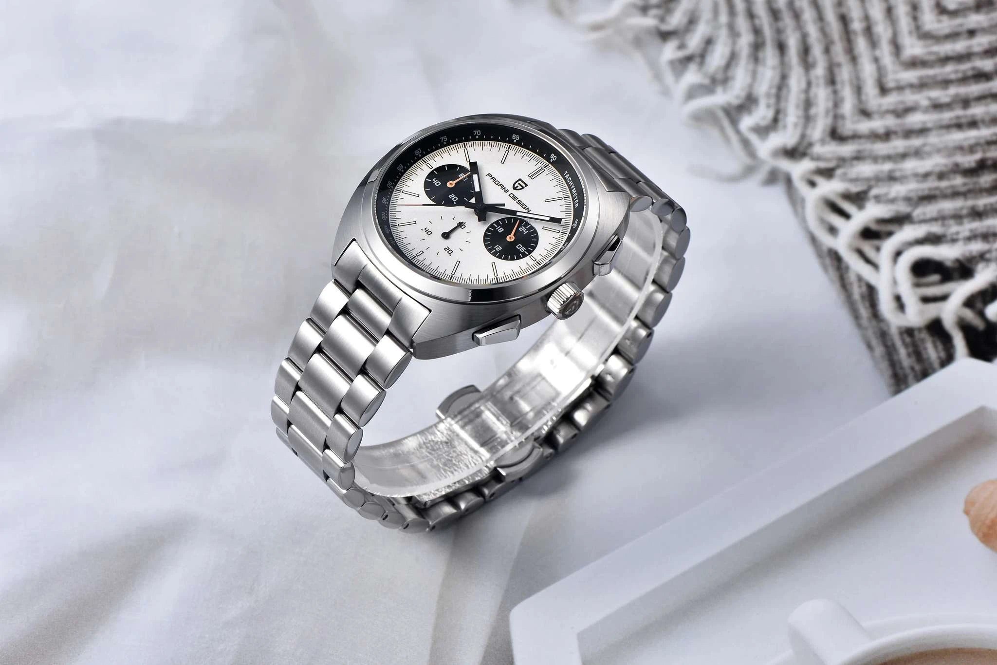 Retro Panda Dial Chronograph Watch with Sapphire Glass-Steel Blue / france