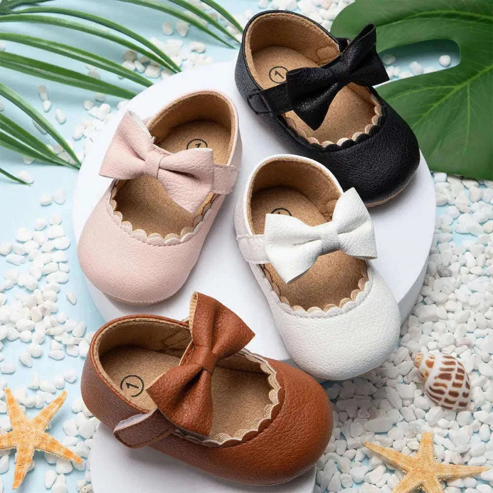 Retro Solid Color Bow Baby Walking Shoes for Early Steps-black / 6-12months