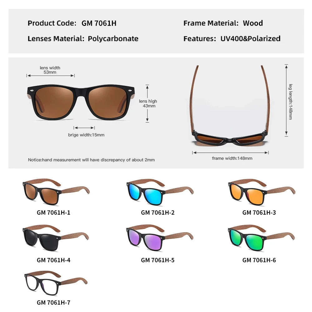 Retro Walnut Wood Polarized Sunglasses UV400 Anti-Blue Pilot Style-Anti Blue