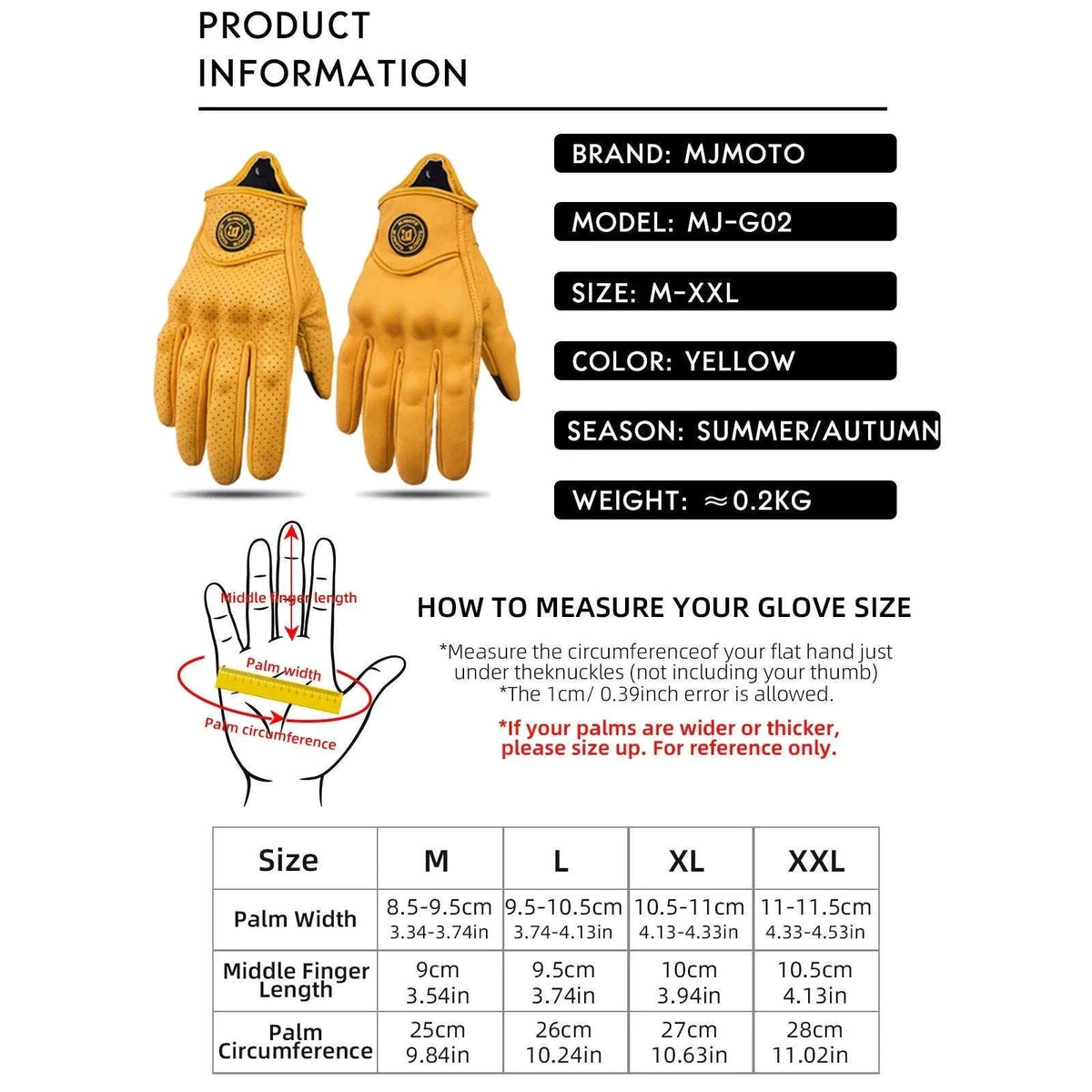 Retro Yellow Leather Motorcycle Gloves with Knuckle Protection-Yellow-Perforated / XL