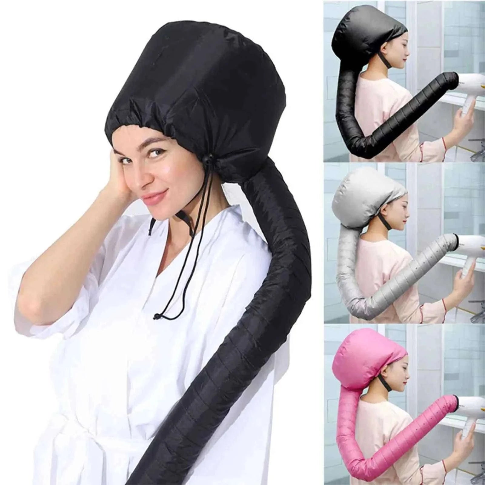Reusable Hair Dryer Steamer Cap for Drying and Deep Conditioning-Silver gray