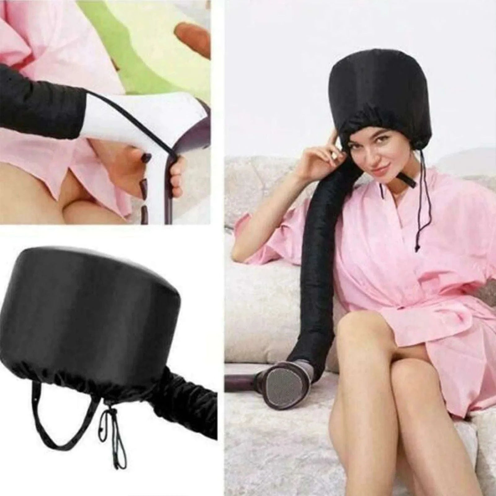 Reusable Hair Dryer Steamer Cap for Drying and Deep Conditioning-Silver gray