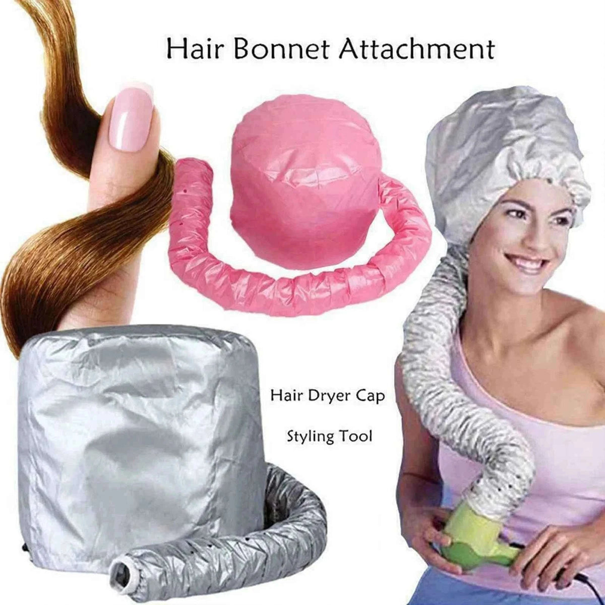 Reusable Hair Dryer Steamer Cap for Drying and Deep Conditioning-Silver gray