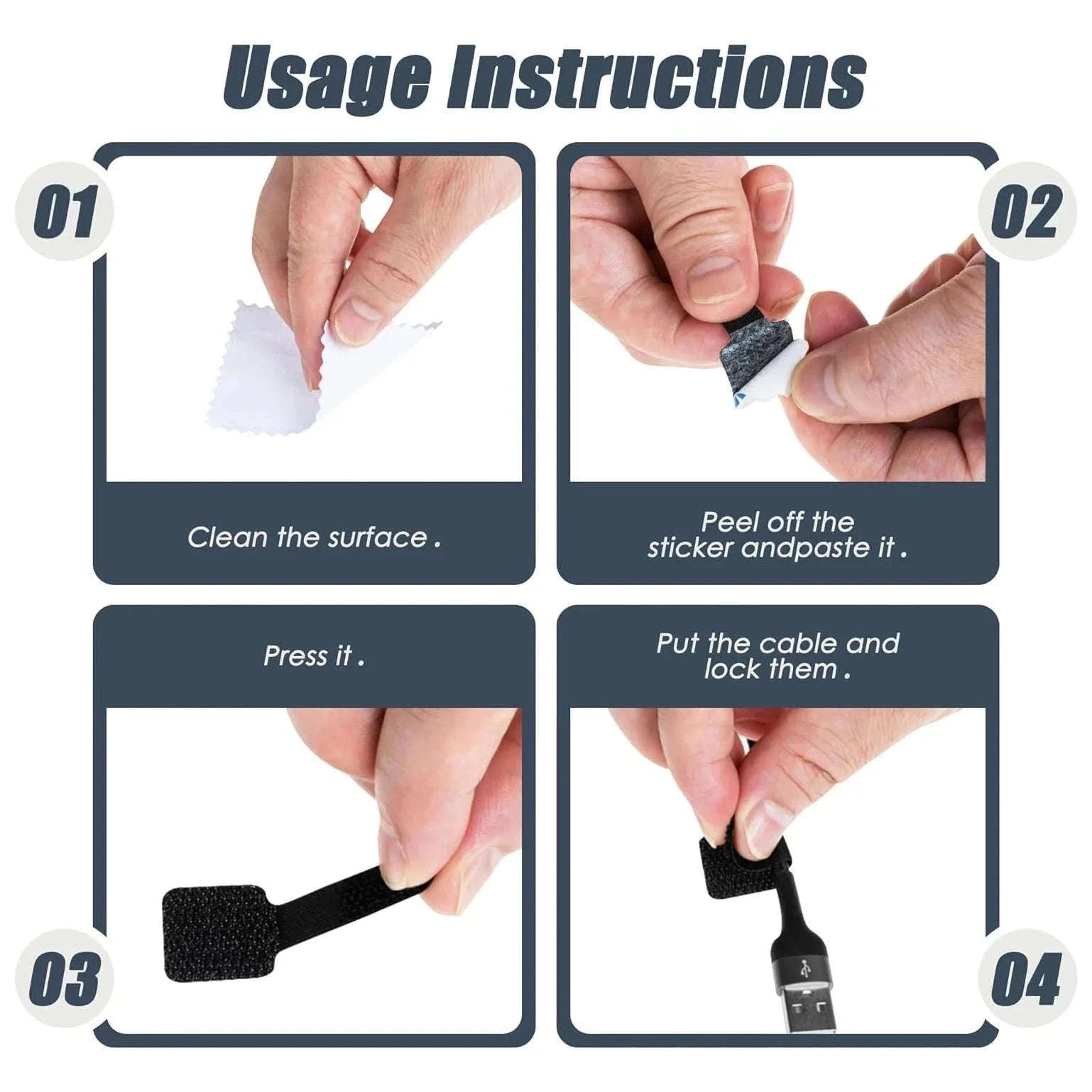 Reusable Velcro Cable Ties and Cord Organizer Straps-Black / 20PCS