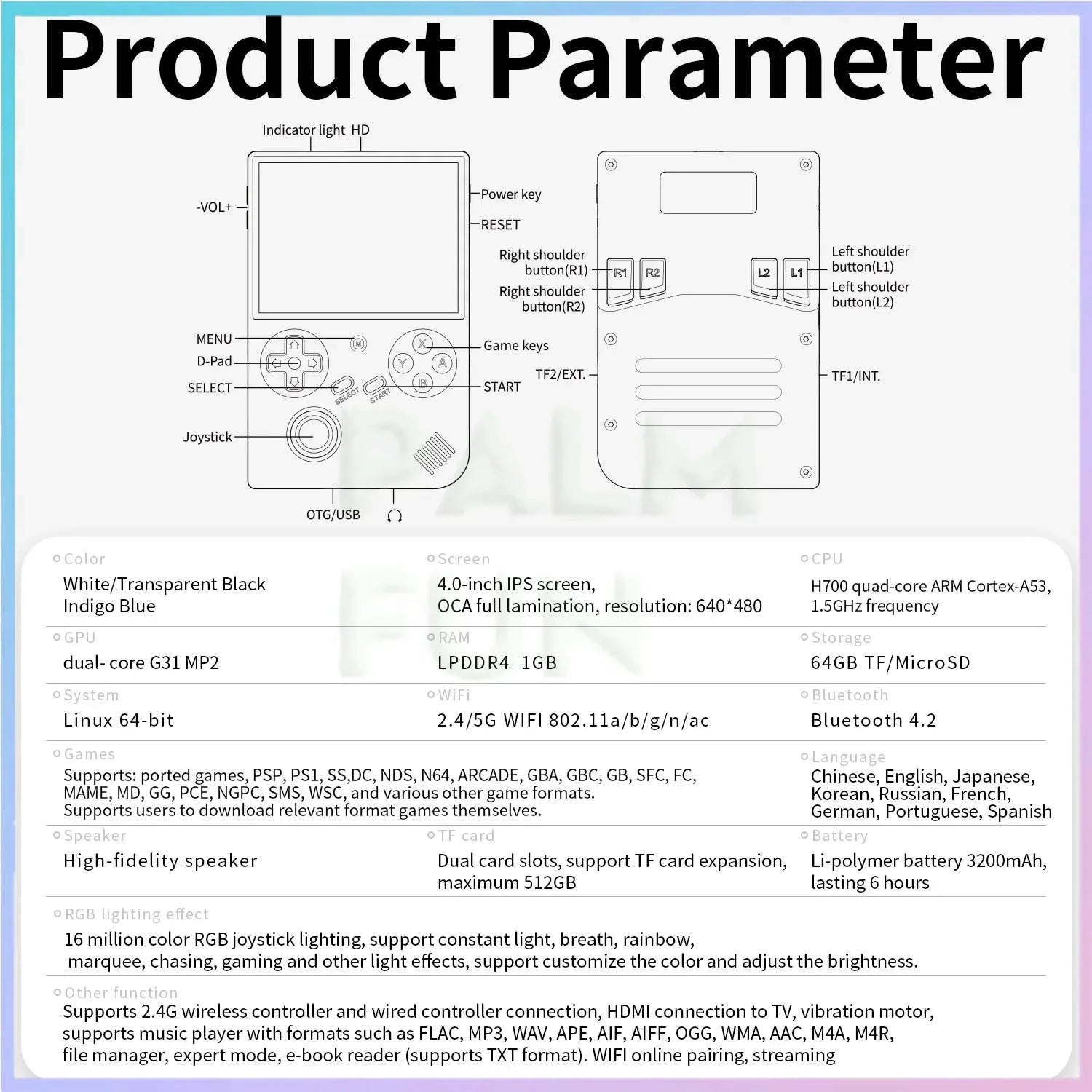 RG40XXV Retro Handheld Game Console-T Black / spain / 64G 256G