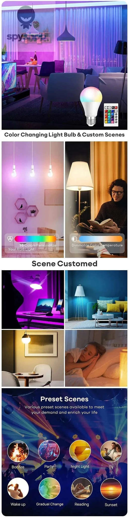 RGB Multicolor Bulb E27 – Dimmable LED Lamp With Remote Control-1pc