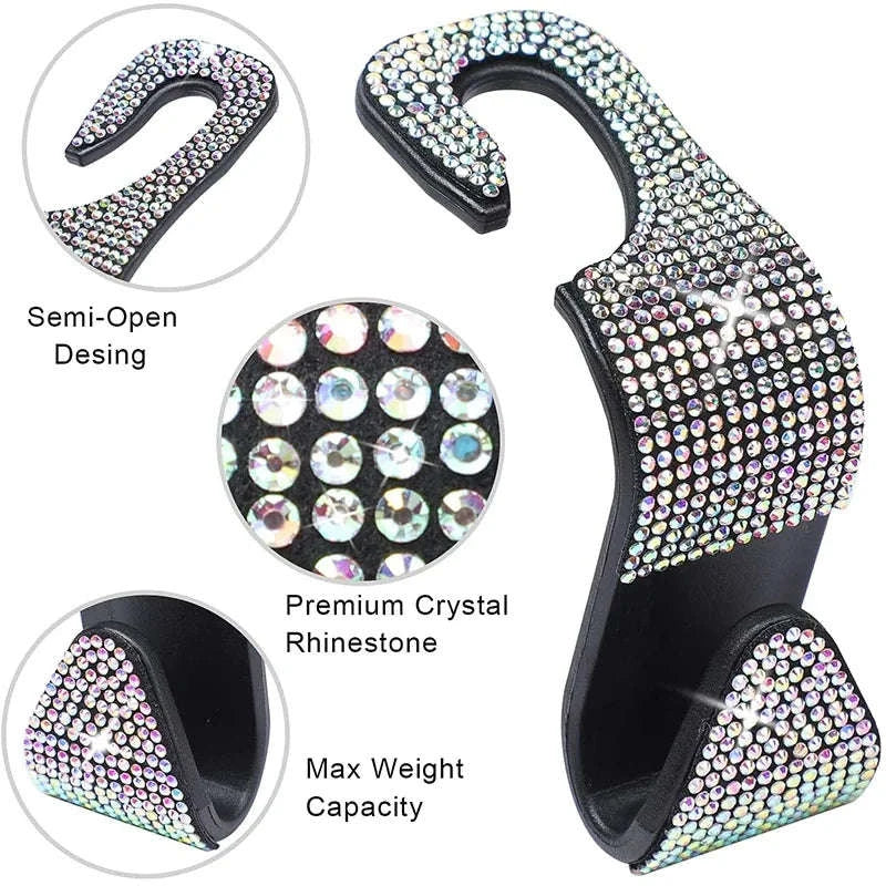Rhinestone Car Seat Back Hook Hanger for Daily Vehicle Storage-Green 1pc / Germany