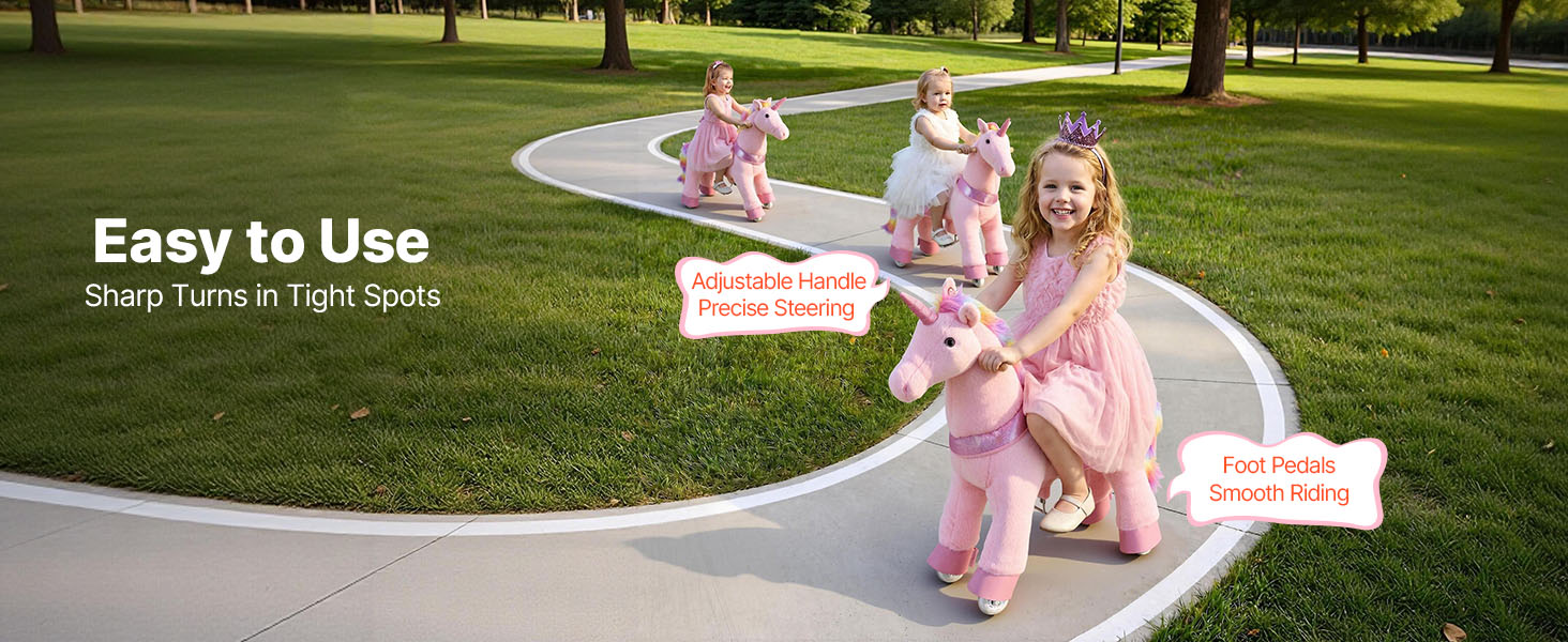 SucceBuy 110/176 lbs Kids Ride On Horse Riding Pink Unicorn Toys Smooth Wheels with Anti-Roll Stop Ring & Handles for Children
