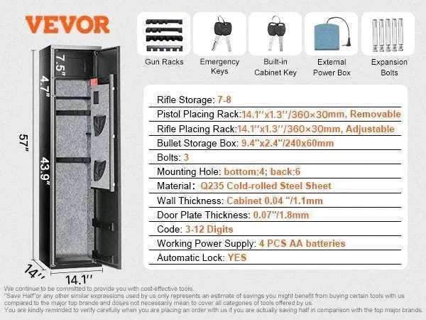 Rifle Gun Safe Cabinet with Digital Keypad or Fingerprint Lock-6-8 with Locker / spain