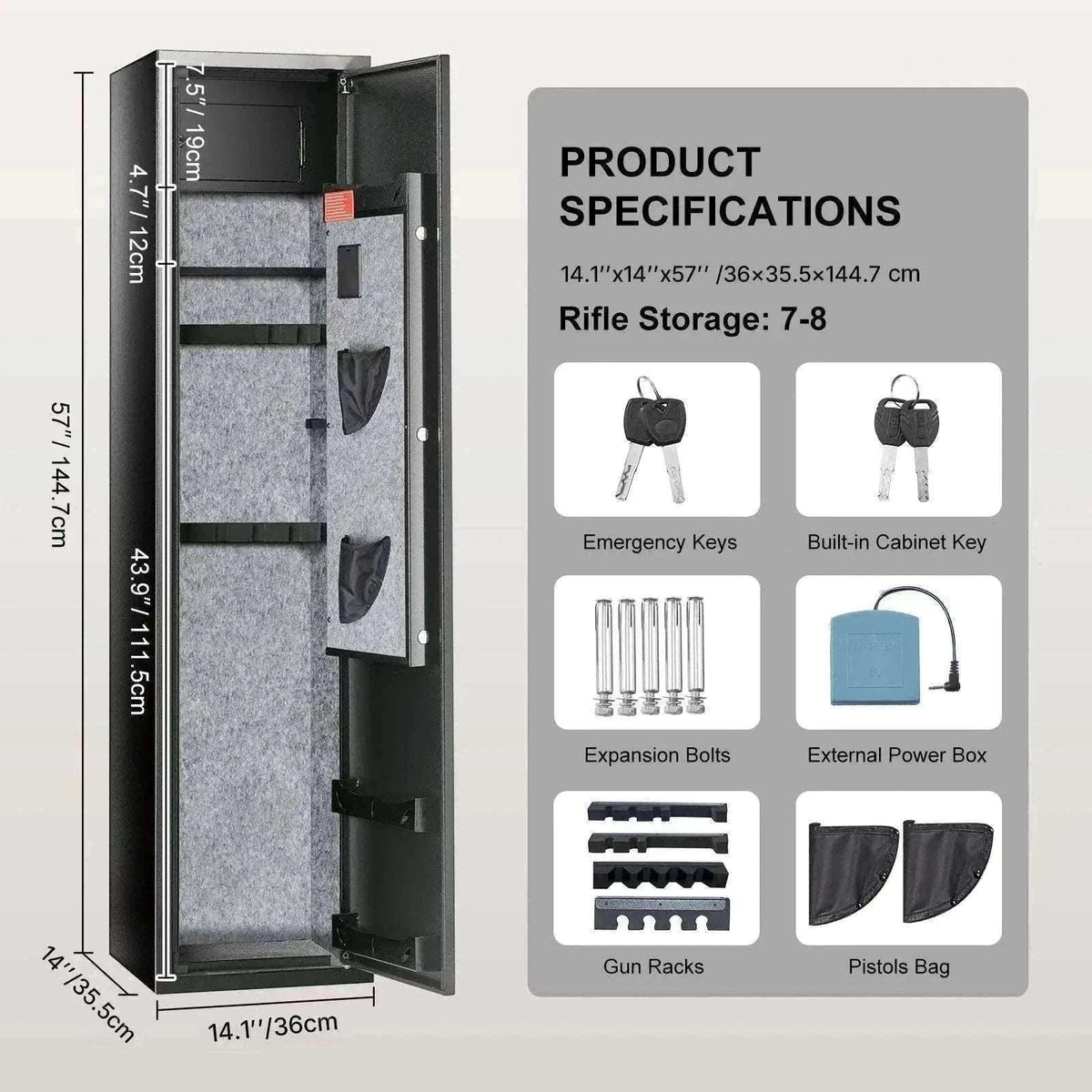 Rifle Gun Safe Cabinet with Digital Keypad or Fingerprint Lock-6-8 with Locker / spain
