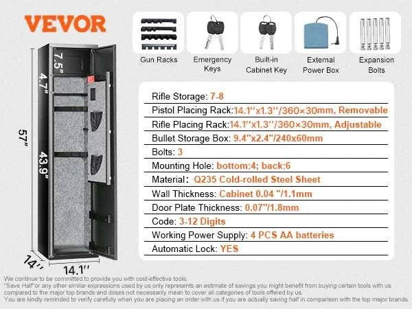 Rifle Gun Safe Cabinet with Digital Keypad or Fingerprint Lock-6-8 with Locker / spain