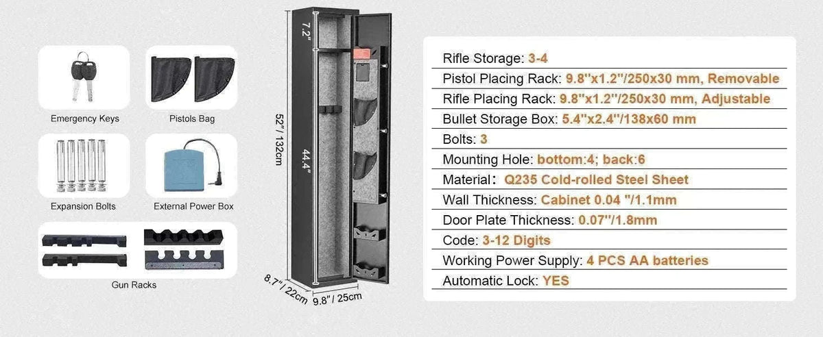 Rifle Gun Safe Cabinet with Digital Keypad or Fingerprint Lock-6-8 with Locker / spain