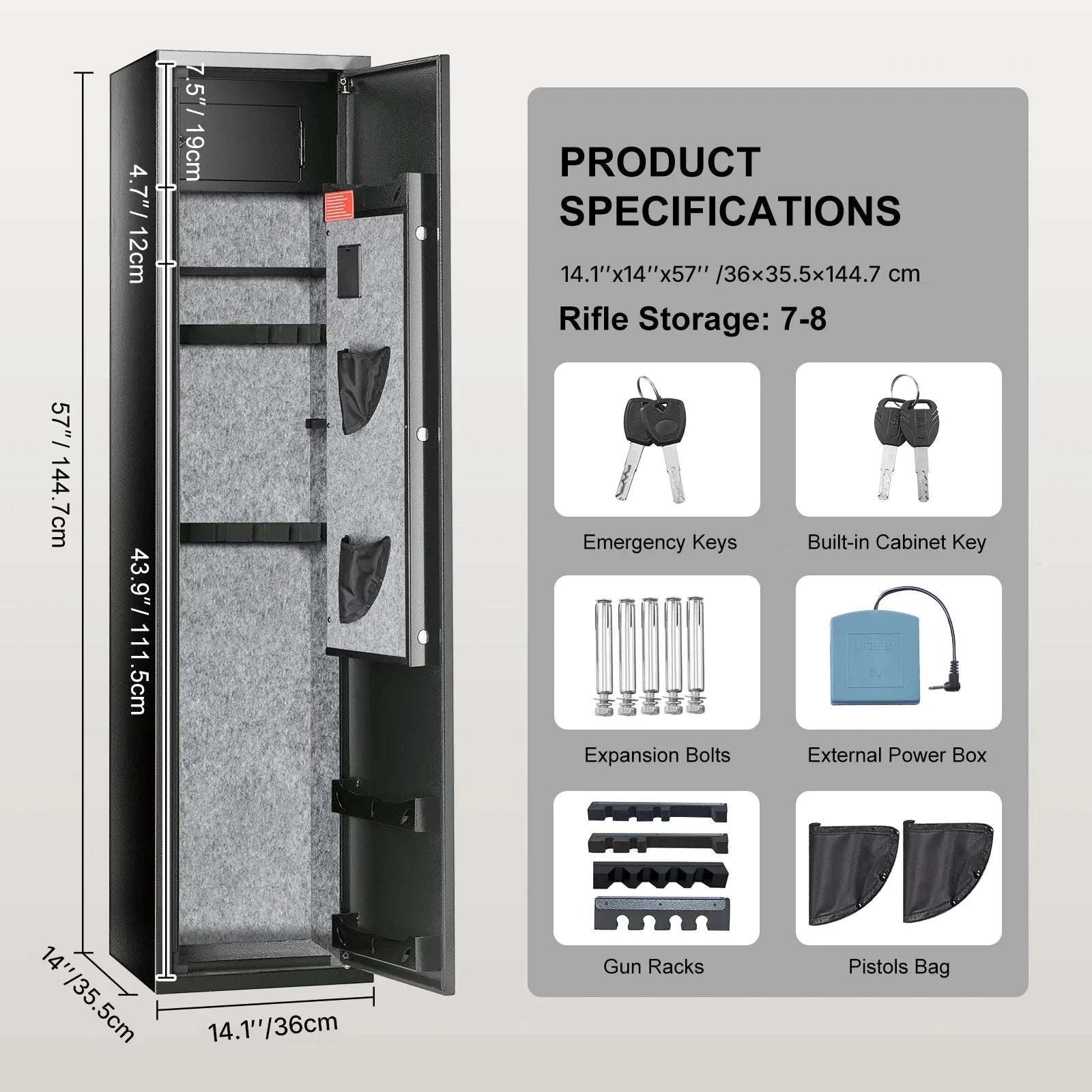 Rifle Gun Safe Cabinet with Digital Keypad or Fingerprint Lock-6-8 with Locker / spain